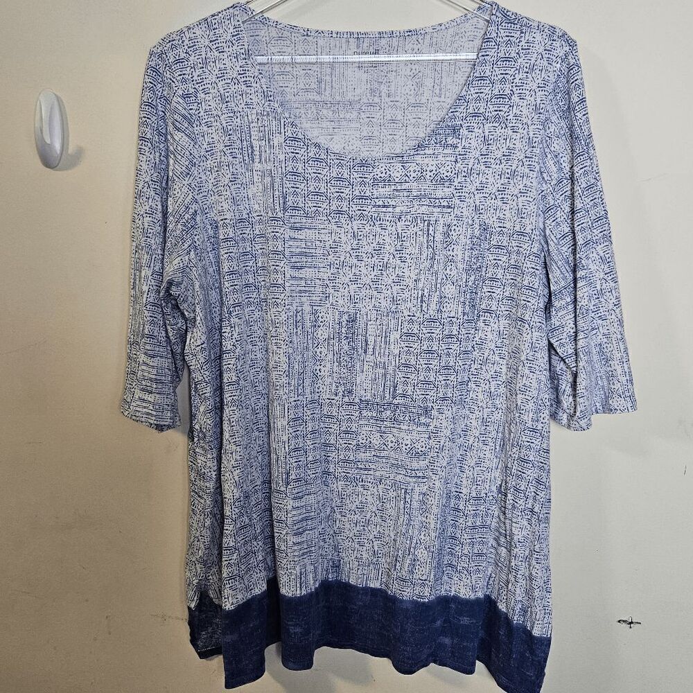 Pure Jill 1/2 Sleeve A-Line Print Tunic Top Women's Blue/White Size XL